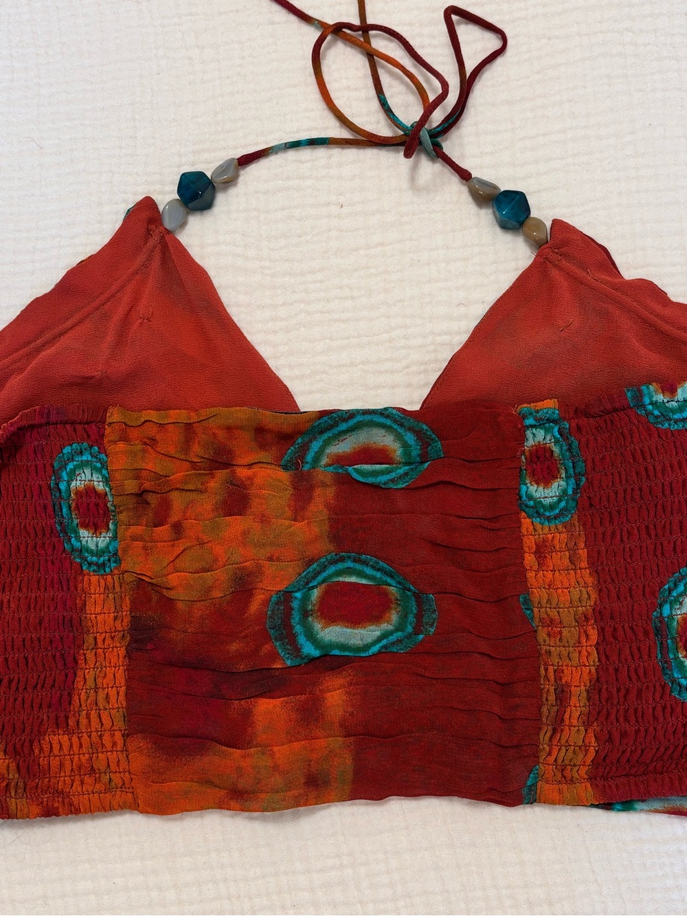 Zara batik printed beaded halter crop top Tribal Festival Tie Halter Top XL - Picture 5 of 5